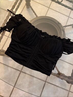 Windsor Black Ruched Off-Shoulder Crop Top